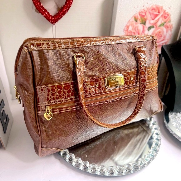 Kathy Van Zeeland Y2K NWOT Chocolate Croc-Embossed travel bag - Picture 1 of 12
